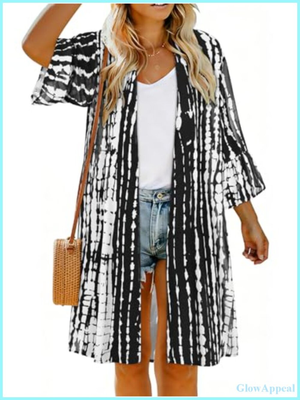 Women's Kimono Cardigan Puff Sleeve Chiffon Beach Cover Up Swimsuit